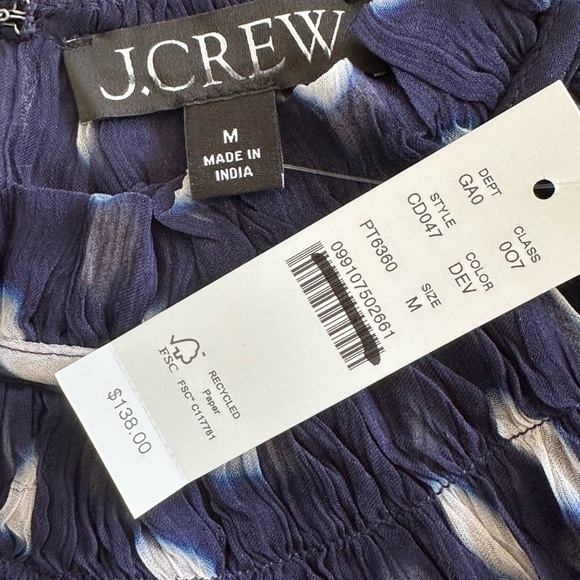 NEW J. CREW Crinkle chiffon smocked top in ombré‎ dot navy & white size small - Picture 8 of 10